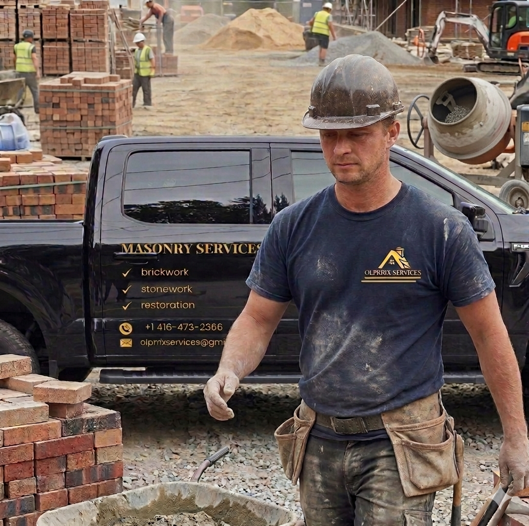 Olprrix Services masonry contractor on a brickwork project site in Toronto and GTA