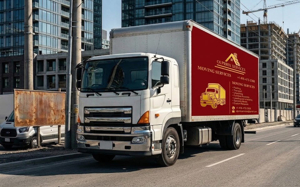 Olprrix Services moving truck in downtown Toronto and GTA
